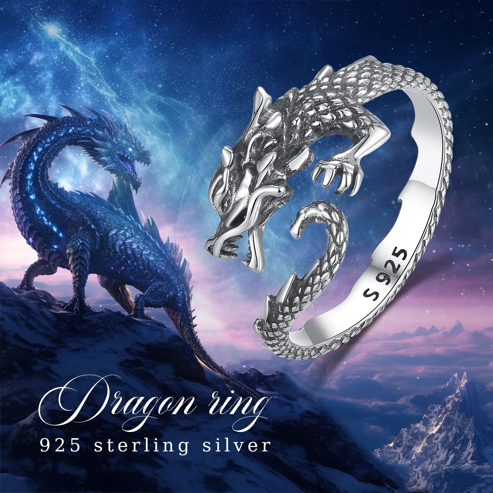 Adjustable rings gothic dragon ring crafted in 925 sterling silver - GEMORM
