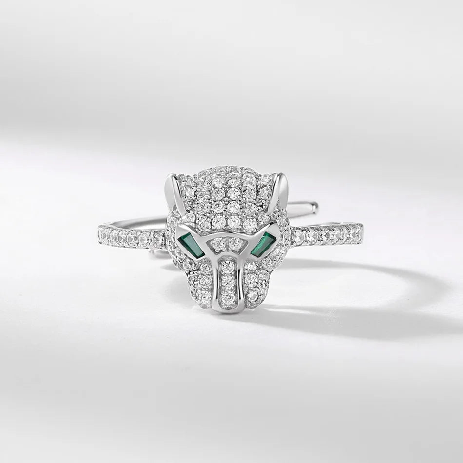 ALLNOEL 925 Sterling Silver Open Rings For Women Hollow Leopard Head Ring Animal Sparkling Cubic Zirconia Jewelry Gifts Hip Hop - GEMORM