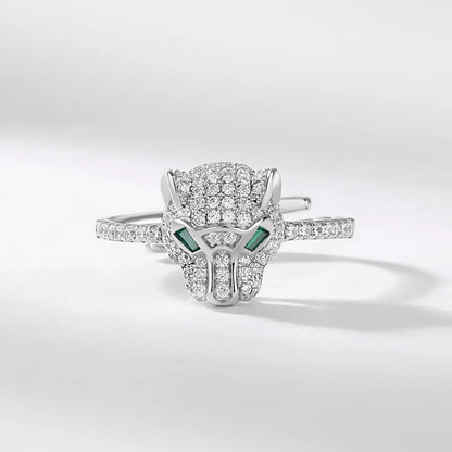 ALLNOEL 925 Sterling Silver Open Rings For Women Hollow Leopard Head Ring Animal Sparkling Cubic Zirconia Jewelry Gifts Hip Hop - GEMORM