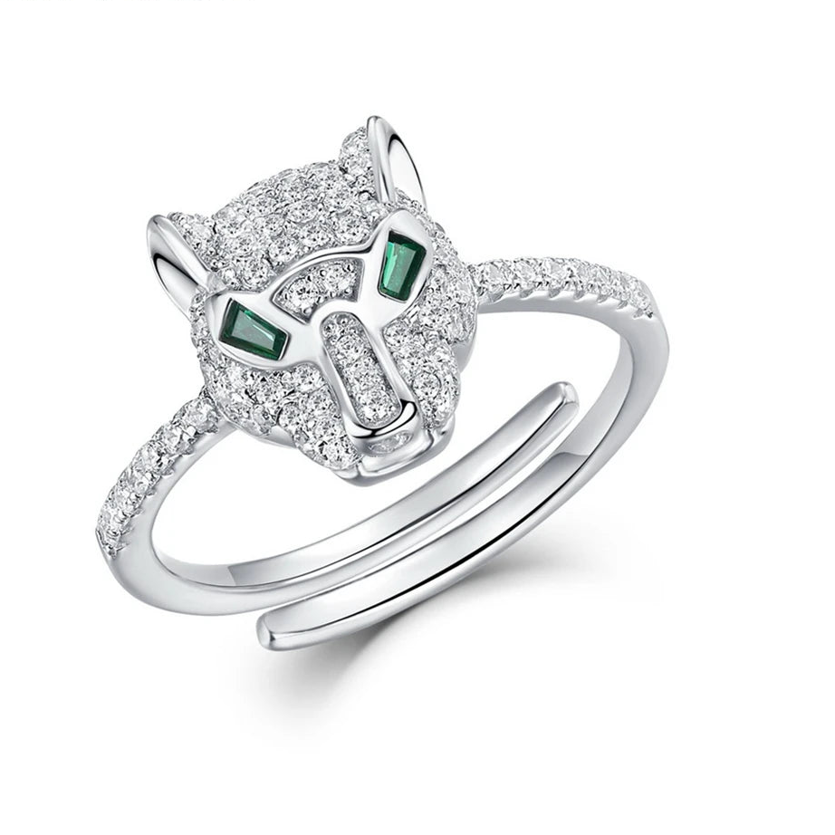 ALLNOEL 925 Sterling Silver Open Rings For Women Hollow Leopard Head Ring Animal Sparkling Cubic Zirconia Jewelry Gifts Hip Hop - GEMORM