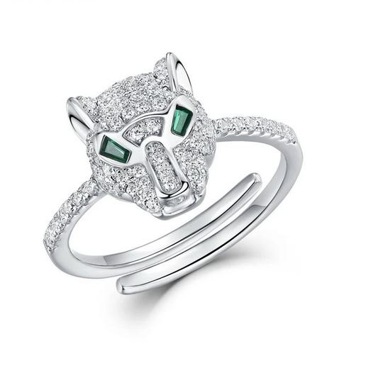 ALLNOEL 925 Sterling Silver Open Rings For Women Hollow Leopard Head Ring Animal Sparkling Cubic Zirconia Jewelry Gifts Hip Hop - GEMORM