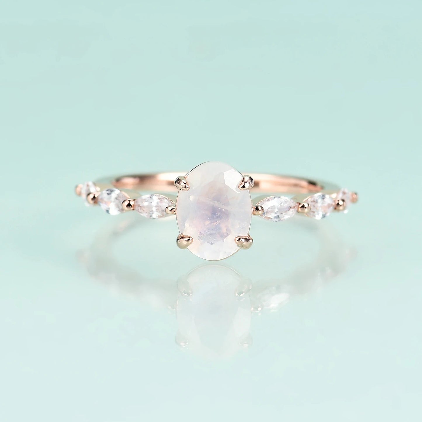 Antique Oval Black Rutilated Quartz Engagement Ring Vintage Statement Design - GEMORM