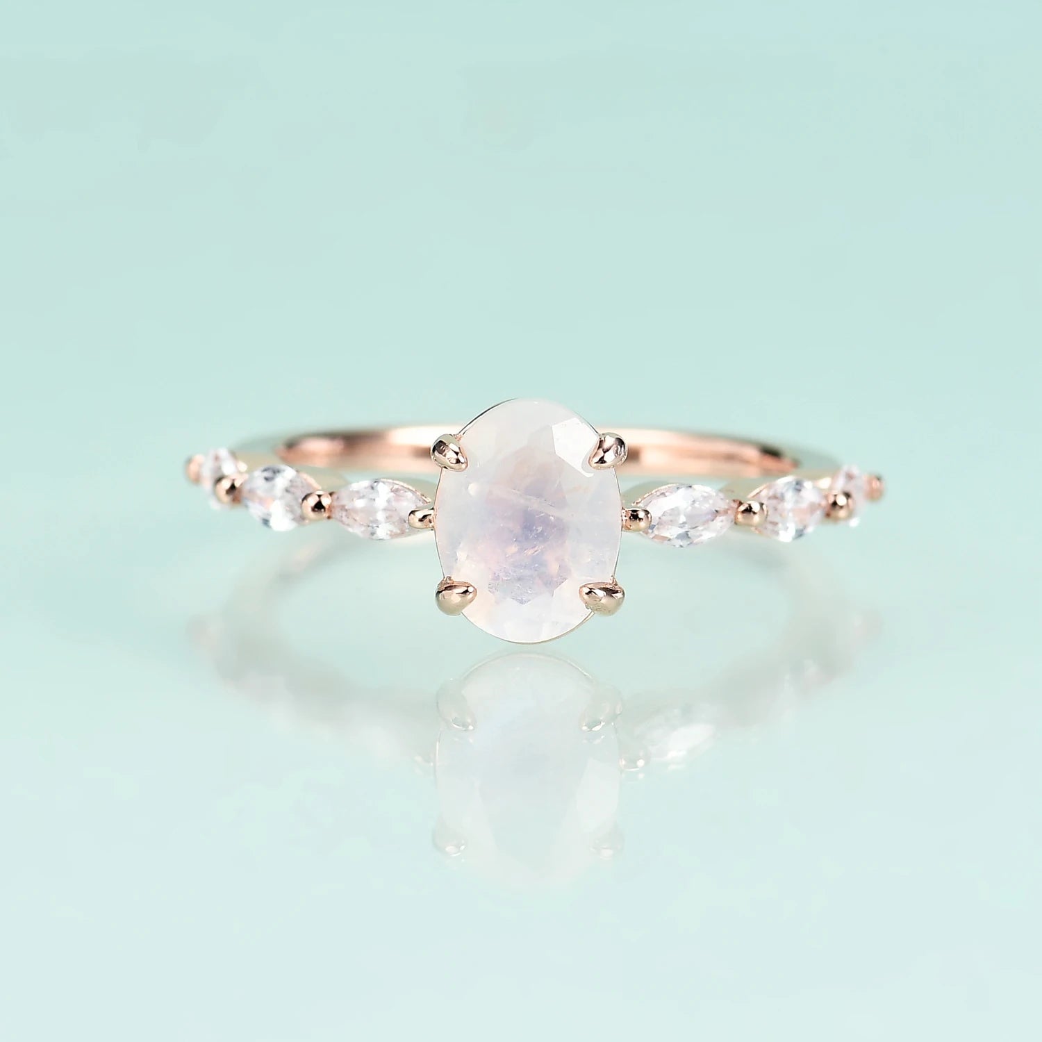 Antique Oval Black Rutilated Quartz Engagement Ring Vintage Statement Design - GEMORM