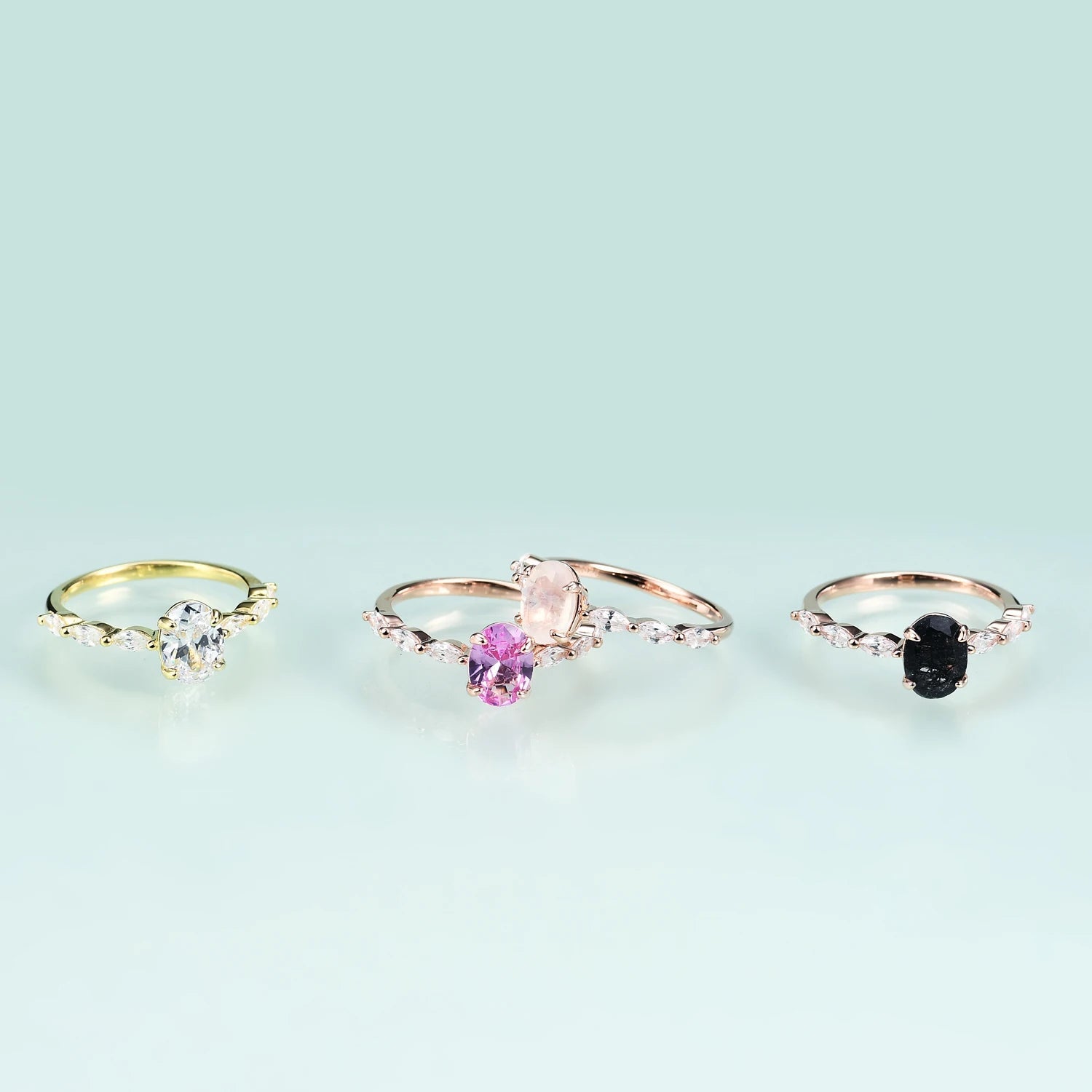 Antique Oval Black Rutilated Quartz Engagement Ring Vintage Statement Design - GEMORM