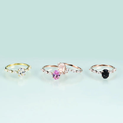 Antique Oval Black Rutilated Quartz Engagement Ring Vintage Statement Design - GEMORM