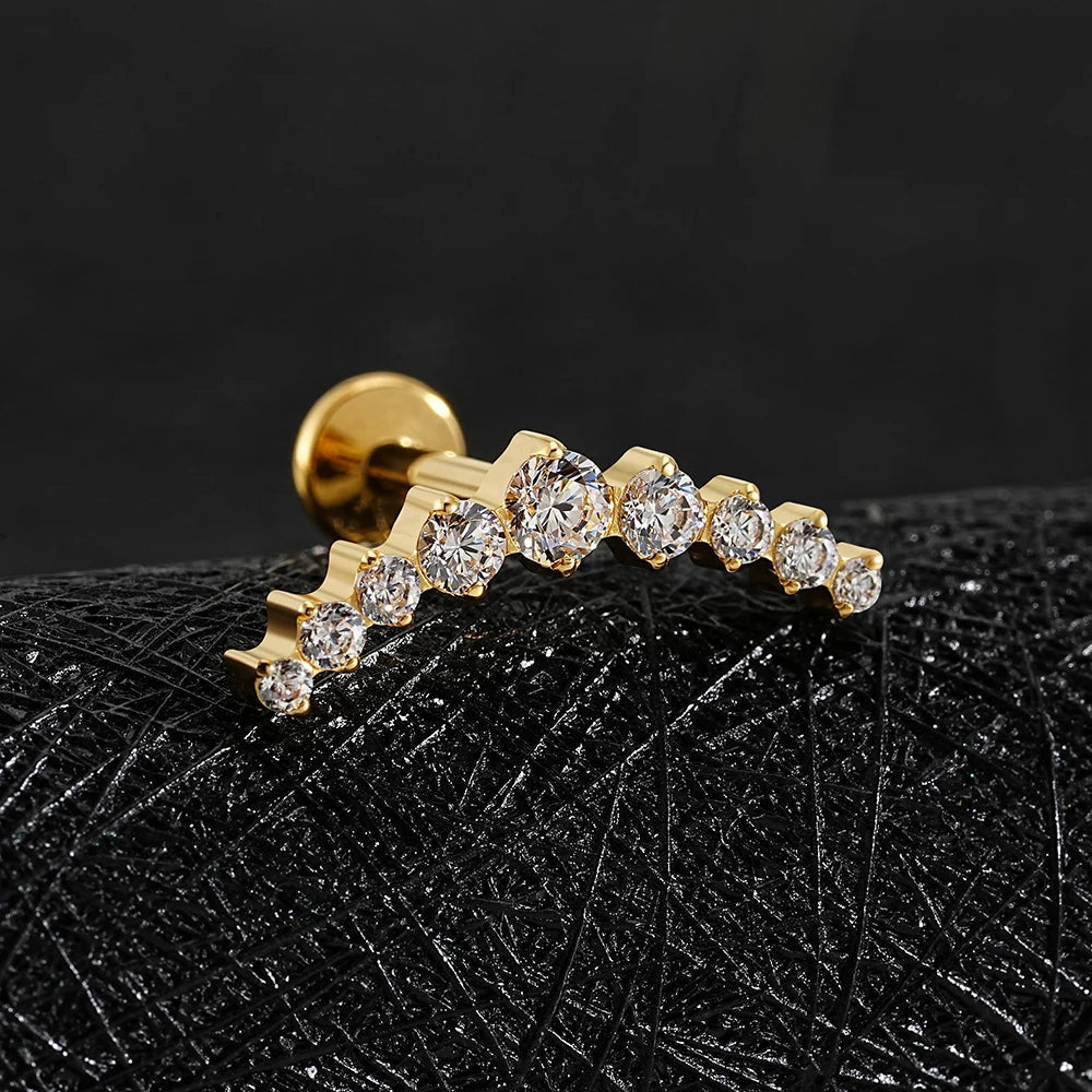 Arc CZ Cluster Titanium Flat Back Stud for Helix & Conch - GEMORM