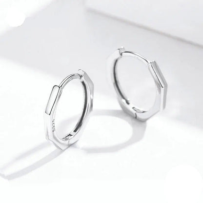 Bamboo earrings in sterling silver minimalist hoop earrings for everyday wear - GEMORM