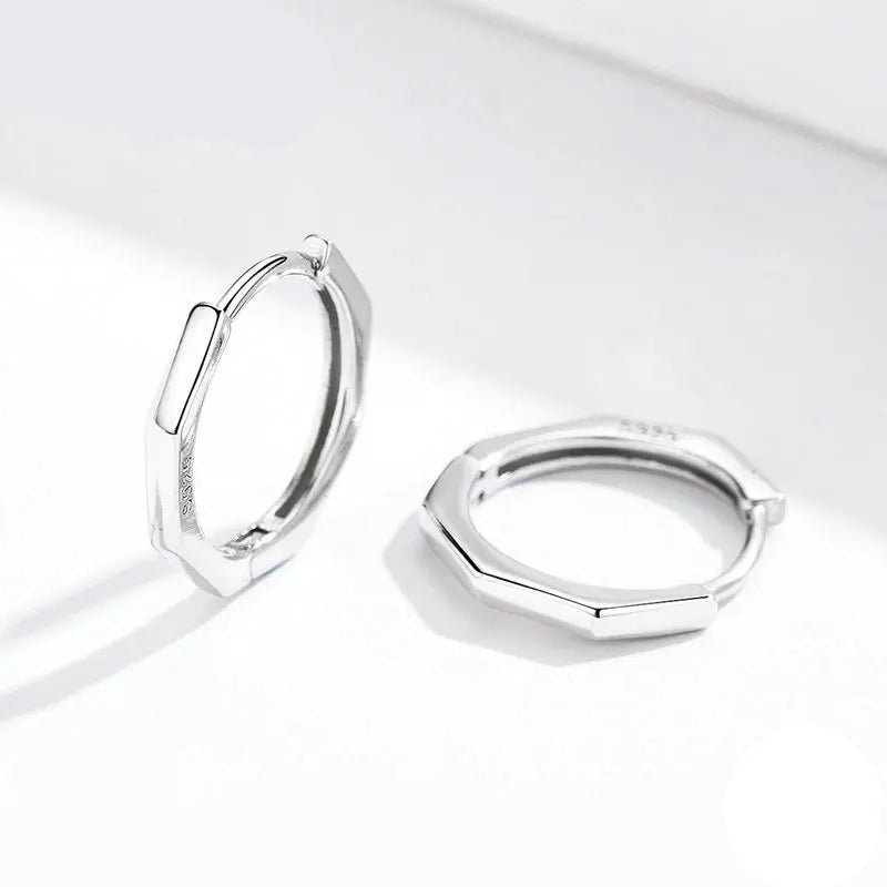 Bamboo earrings in sterling silver minimalist hoop earrings for everyday wear - GEMORM