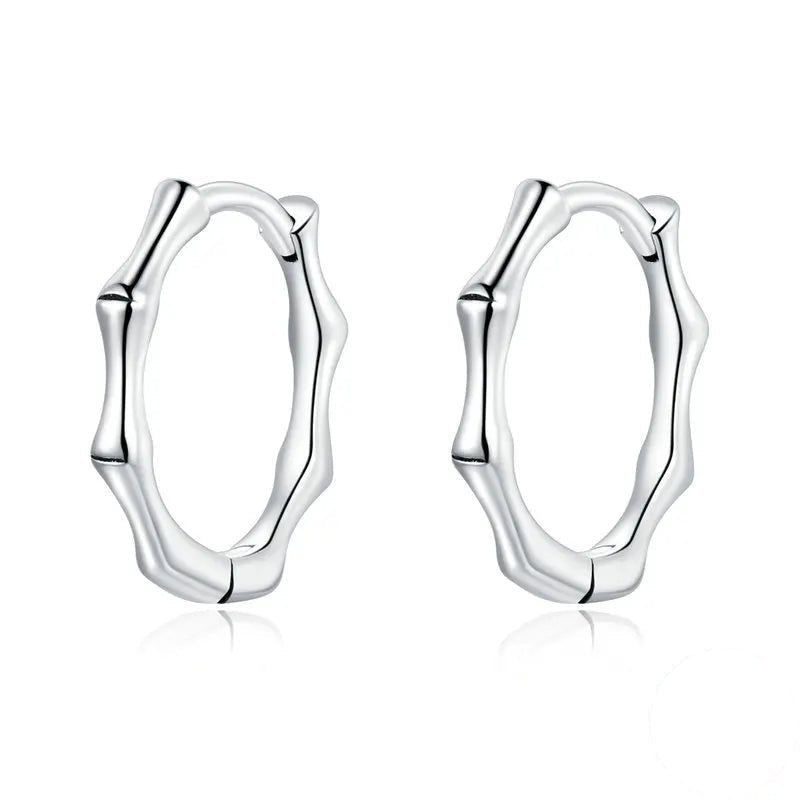 Bamboo earrings silver hoop design minimalist geometric style - GEMORM