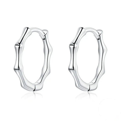 Bamboo earrings silver hoop design minimalist geometric style - GEMORM