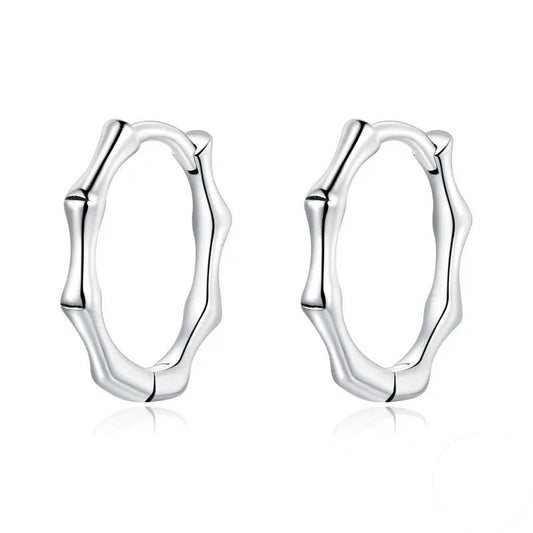Bamboo earrings silver hoop design minimalist geometric style - GEMORM