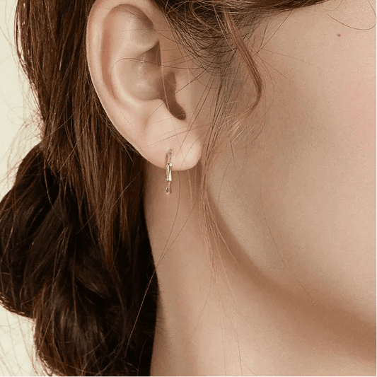 Bamboo earrings silver hoop design minimalist geometric style - GEMORM