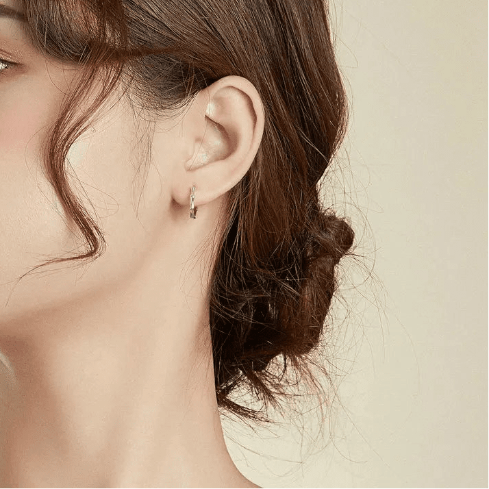 Bamboo earrings silver hoop design minimalist geometric style - GEMORM