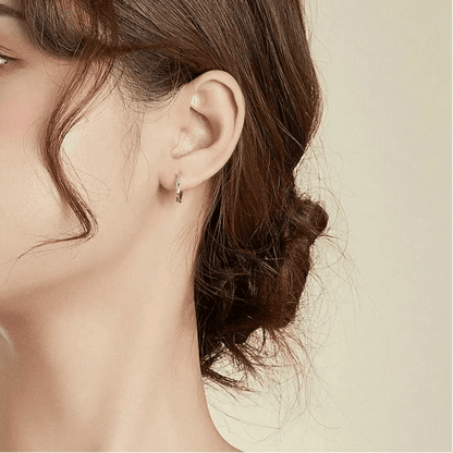 Bamboo earrings silver hoop design minimalist geometric style - GEMORM