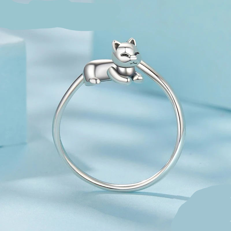 925 Sterling Silver Cat Ring Adjustable Rings for Women - GEMORM