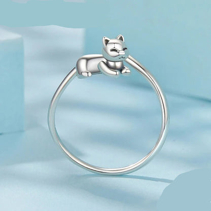 925 Sterling Silver Cat Ring Adjustable Rings for Women - GEMORM