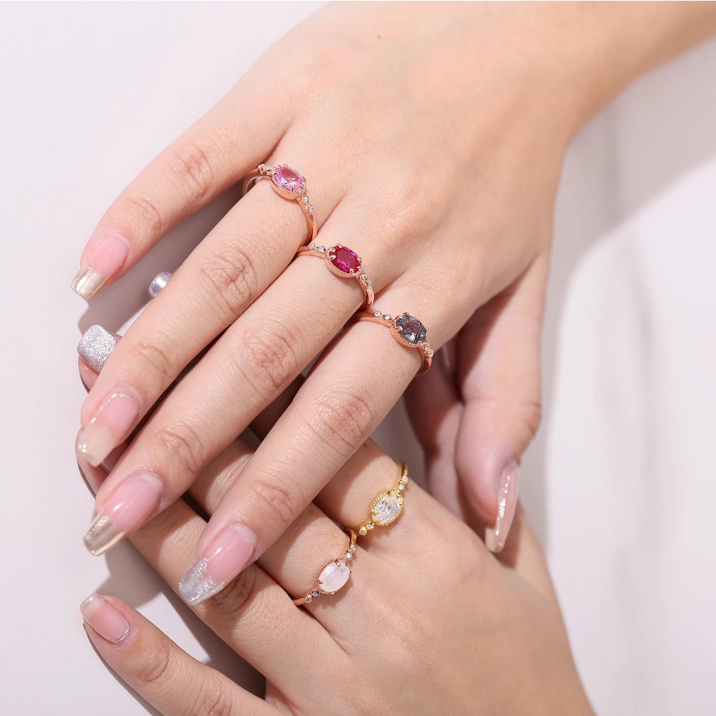 Black Rutilated Quartz Statement Ring Rose Gold Tone Sterling Silver - GEMORM