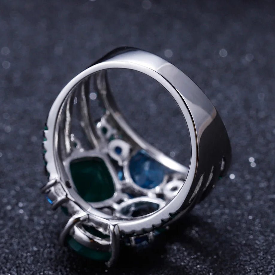 Blue topaz jewelry 925 sterling silver stack ring with green agate - GEMORM