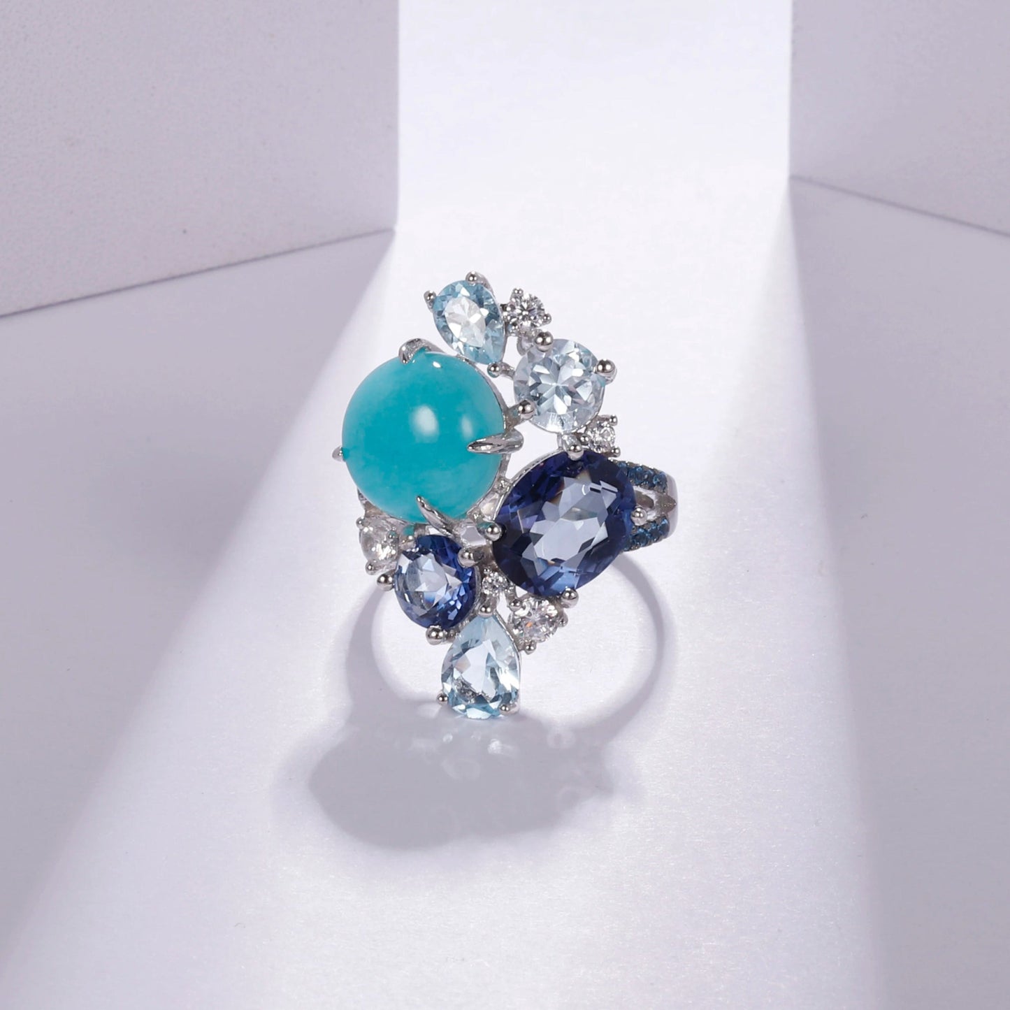 Blue topaz statement ring 925 sterling silver topaz ring for women - GEMORM
