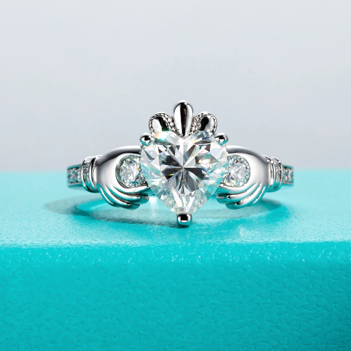 Celtic claddagh ring 925 sterling silver 2ct heart moissanite engagement ring - GEMORM