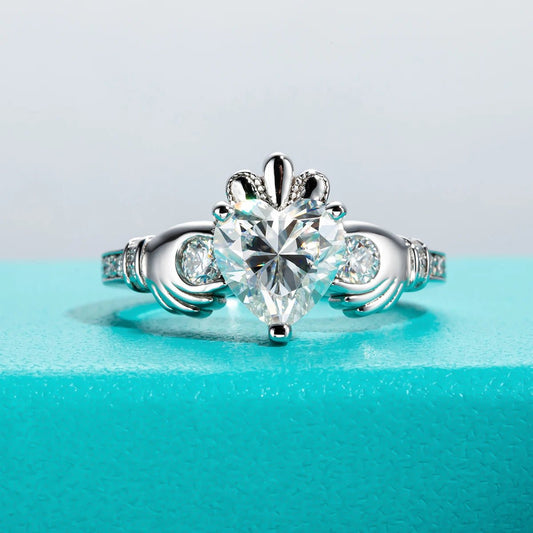 Celtic claddagh ring 925 sterling silver 2ct heart moissanite engagement ring - GEMORM