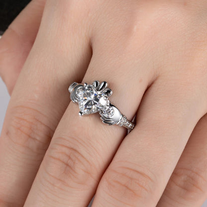 Celtic claddagh ring 925 sterling silver 2ct heart moissanite engagement ring - GEMORM