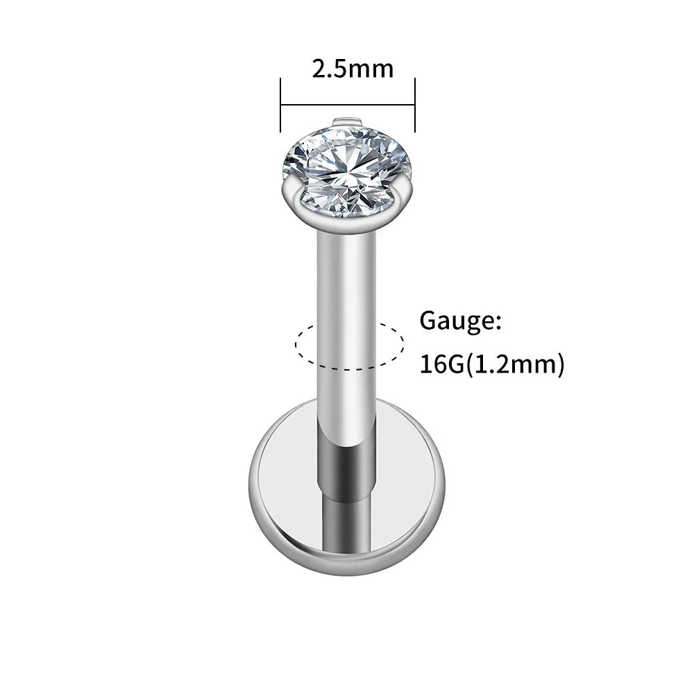 Classic Round CZ Titanium Labret — 2.5, 3 or 4 mm — product view 7