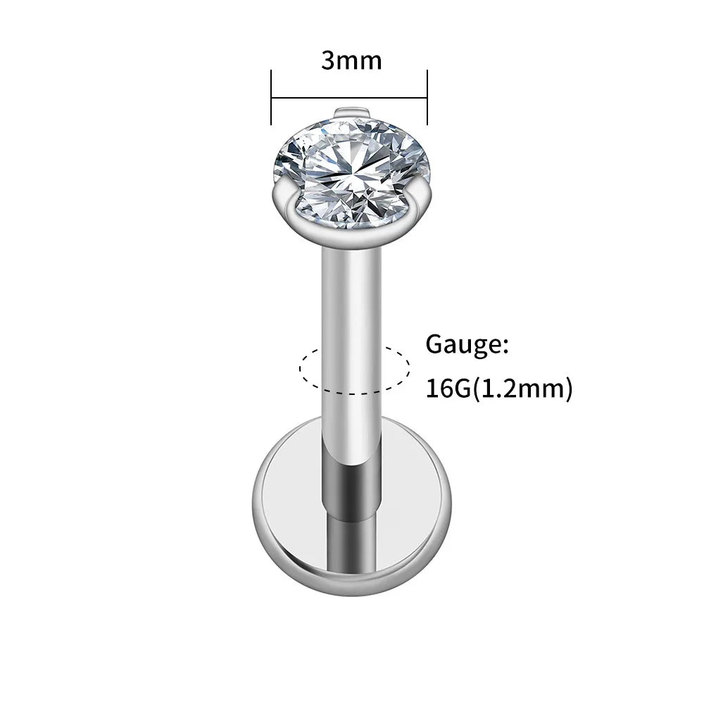Classic Round CZ Titanium Labret — 2.5, 3 or 4 mm — product view 10