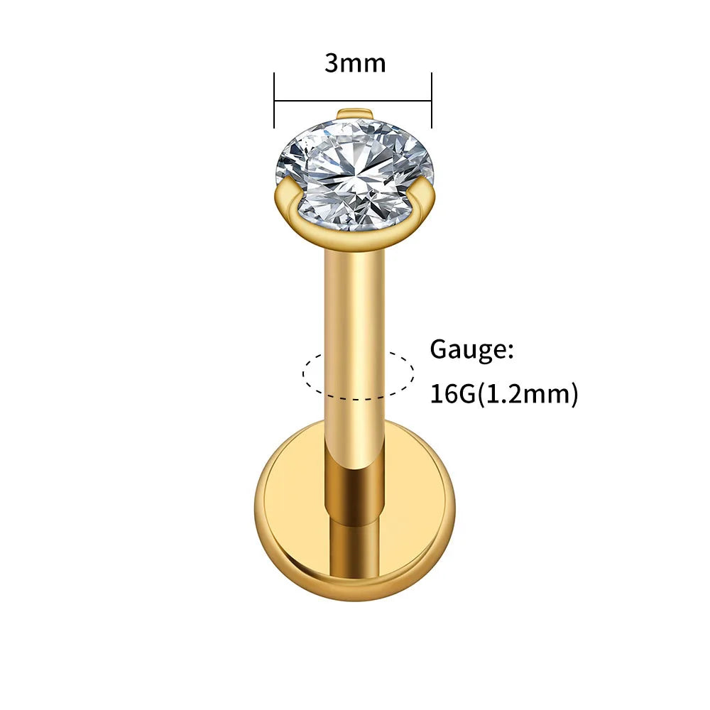 Classic Round CZ Titanium Labret — 2.5, 3 or 4 mm — product view 12
