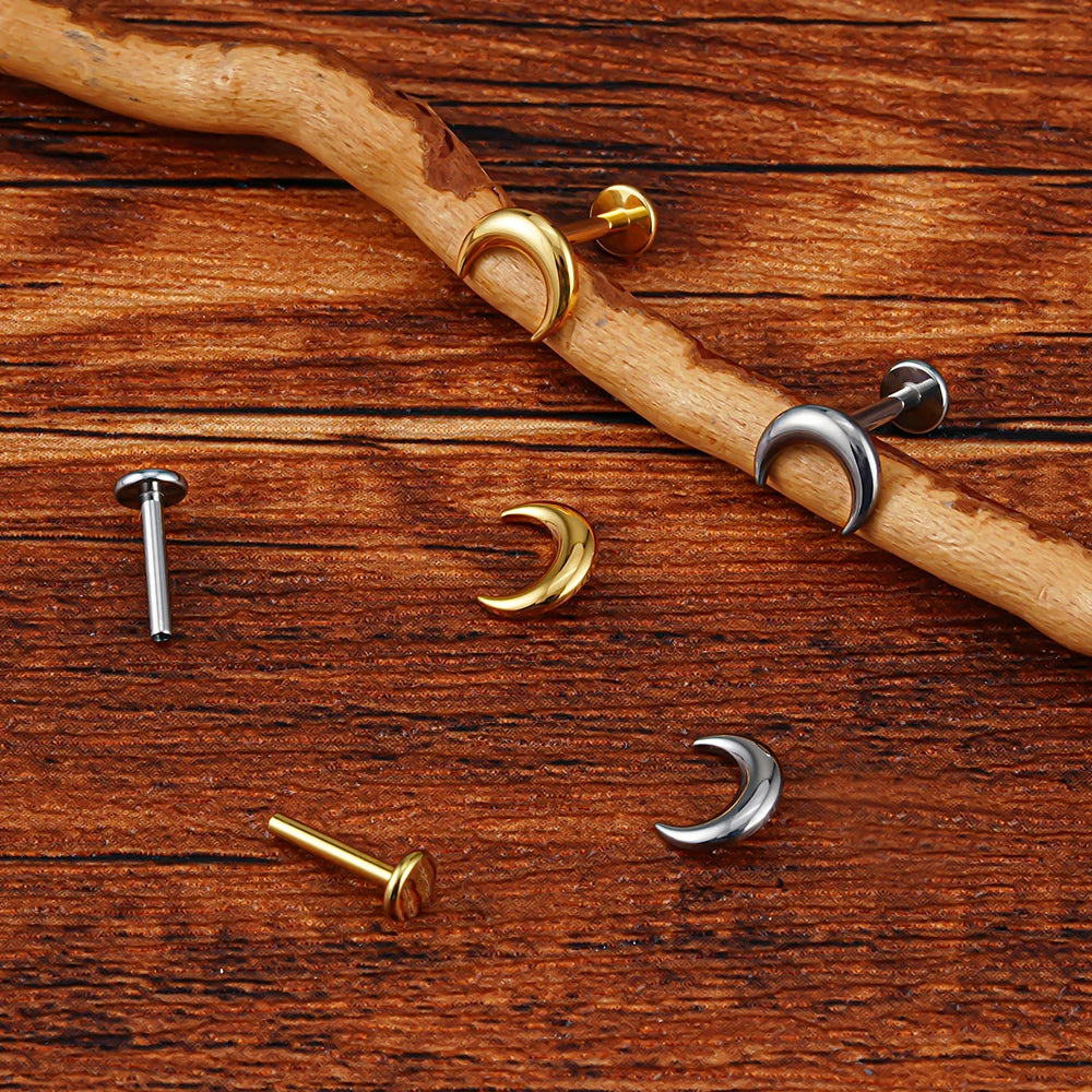 Gold and silver crescent moon labret tops and flat back posts