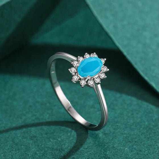 December birthstone turquoise halo ring in 925 sterling silver - GEMORM
