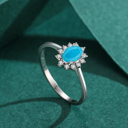 December birthstone turquoise halo ring in 925 sterling silver - GEMORM
