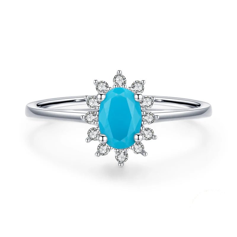 December birthstone turquoise halo ring in 925 sterling silver - GEMORM