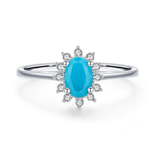 December birthstone turquoise halo ring in 925 sterling silver - GEMORM