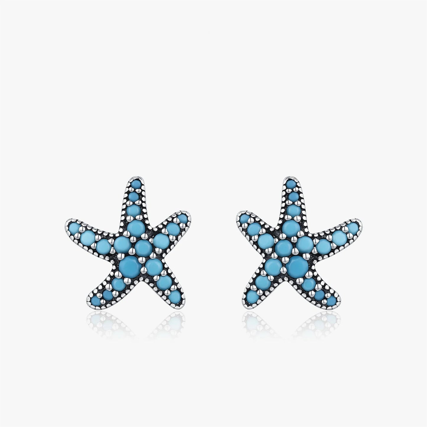 December birthstone turquoise starfish stud earrings for women vintage silver jewelry - GEMORM
