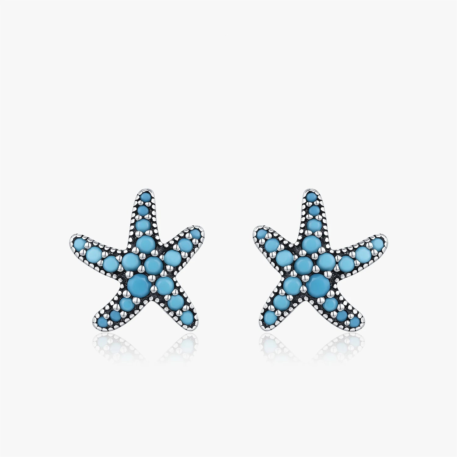 December birthstone turquoise starfish stud earrings for women vintage silver jewelry - GEMORM