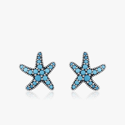December birthstone turquoise starfish stud earrings for women vintage silver jewelry - GEMORM