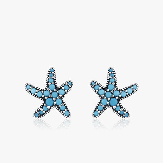 December birthstone turquoise starfish stud earrings for women vintage silver jewelry - GEMORM