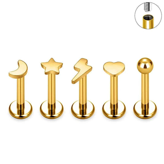 Gold Titanium Flat Back Stud — Moon, Star & More — product overview