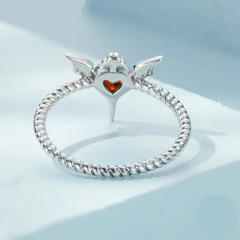 Gothic jewelry bat wings ring with black heart cz - GEMORM