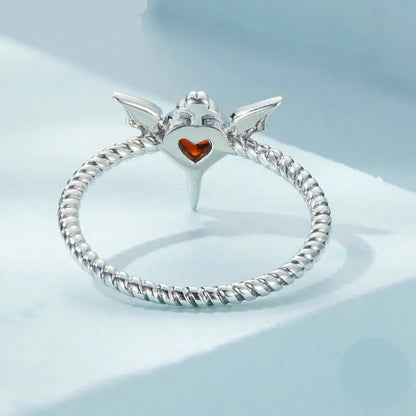 Gothic jewelry bat wings ring with black heart cz - GEMORM