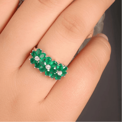 Green agate flower ring with elegant floral design - GEMORM