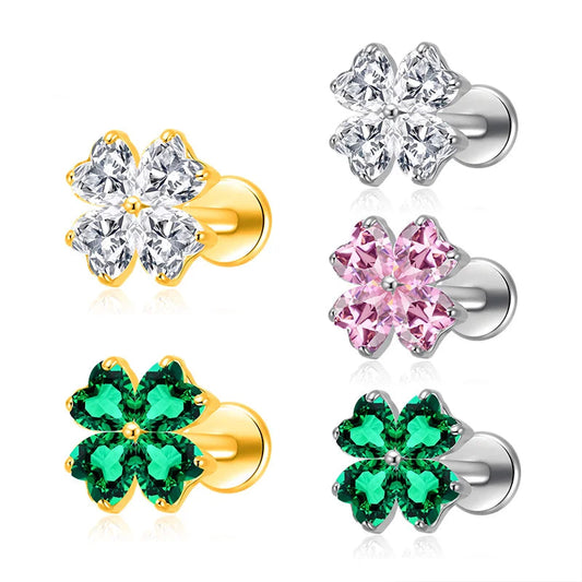 Heart-Petal Flower Titanium CZ Flat Back Stud — product overview