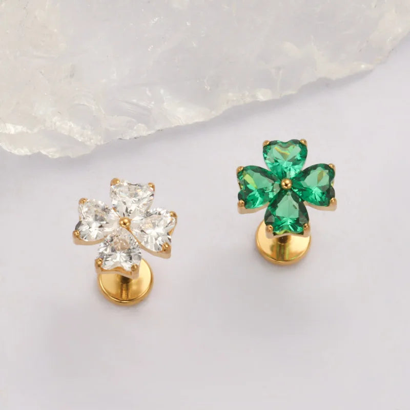 Heart-Petal Flower Titanium CZ Flat Back Stud — product view 5