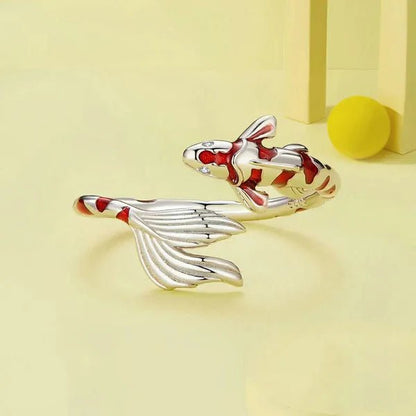 Adjustable rings koi fish ring in silver - GEMORM