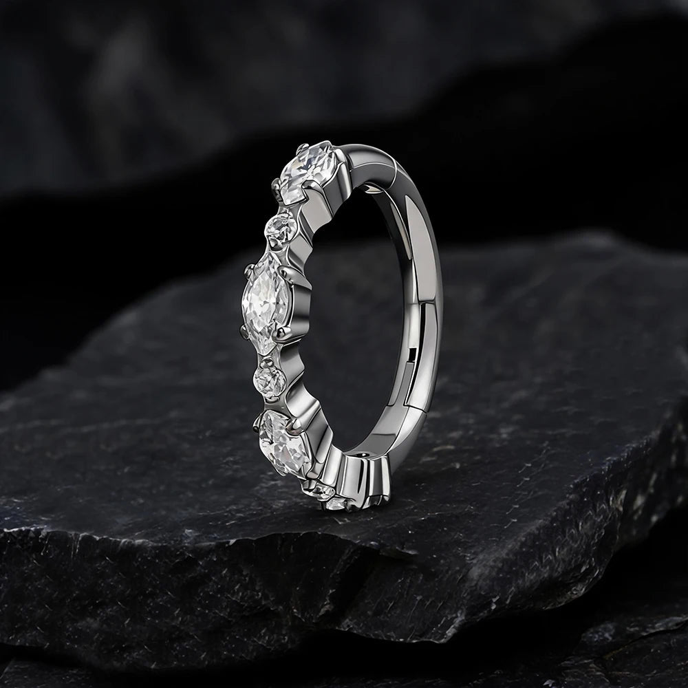 Marquise & Round CZ Titanium Clicker Hoop - GEMORM