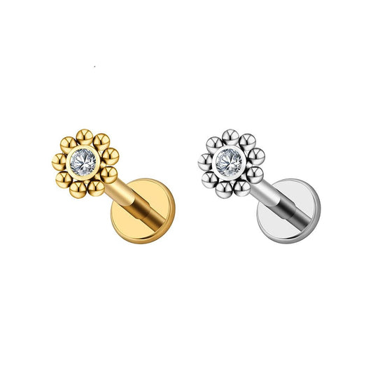 Mini Beaded Sun Titanium CZ Flat Back Stud - GEMORM