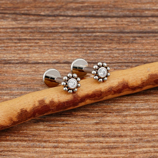 Mini Beaded Sun Titanium CZ Flat Back Stud - GEMORM