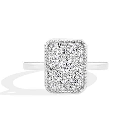 Moissanite rings halo engagement ring with 18k gold plating - GEMORM