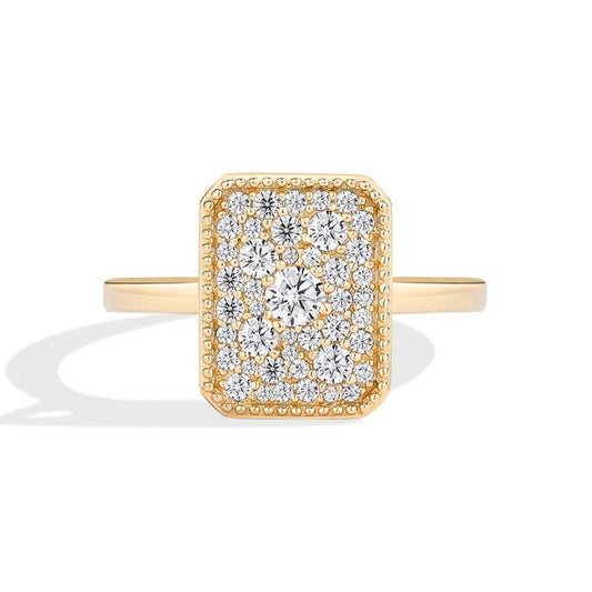 Moissanite rings halo engagement ring with 18k gold plating - GEMORM